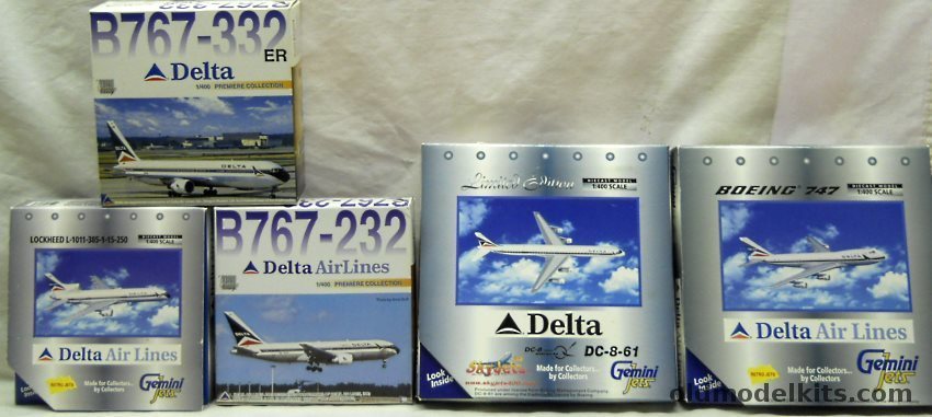 Gemini Jets 1/400 GJDAL037 L-1011 Delta / GDAL100 DC-8-61 Delta / GJDAL038 Boeing 747-132 Delta / Dragon 55312 B767-322ER Delta / Dragon 55311 B767-232 Delta plastic model kit